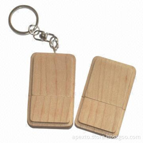Promotional Wood Material USB Flash Drive with Keychain